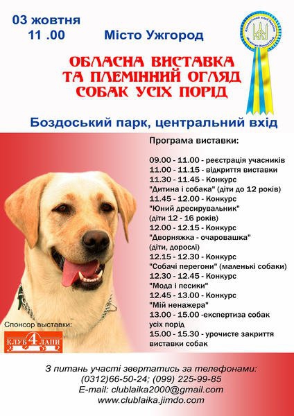 В Ужгороді відбудеться обласна виставка собак