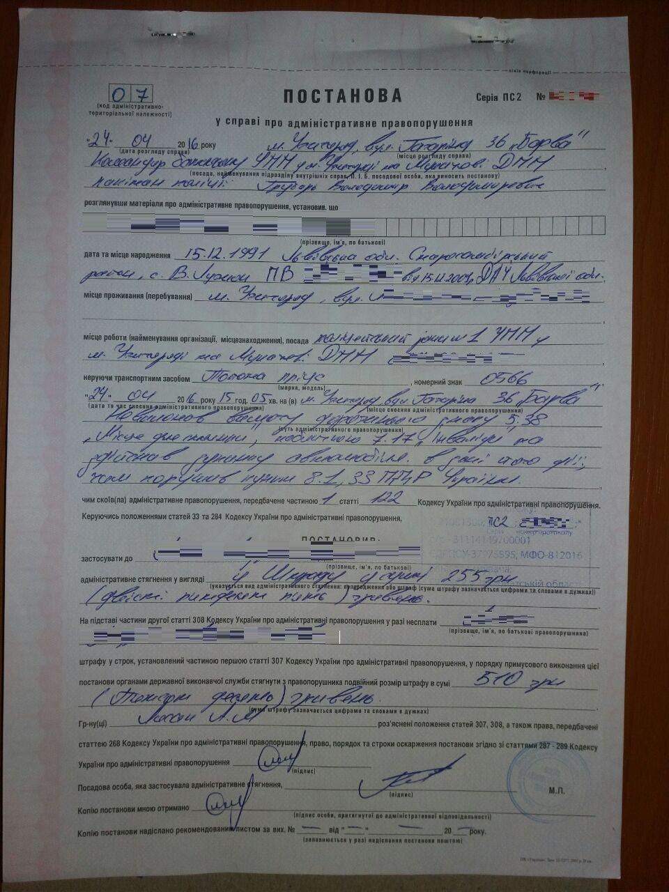 За запарковану в Ужгороді на місце для інвалідів службову "Тойоту Пріус" полісмен сплатив штраф