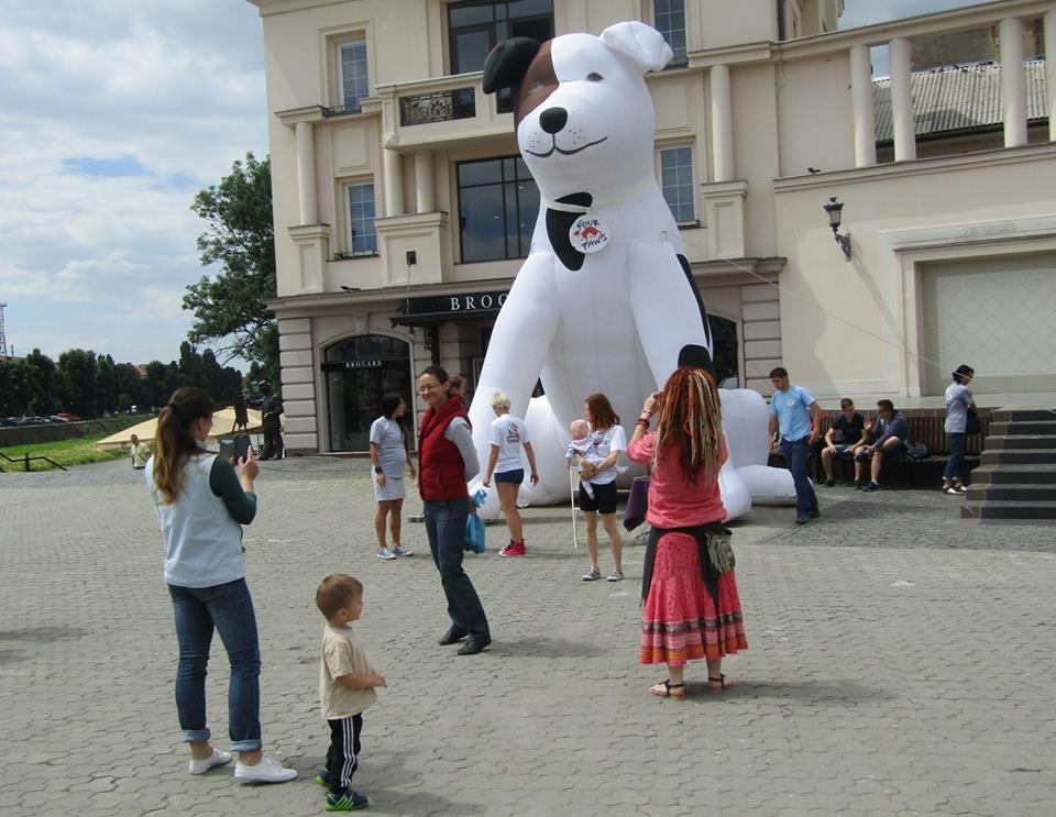 6-метровий пес допомагає зоозахисникам в Ужгороді у проведенні просвітницької акції на Театральній (ФОТО)