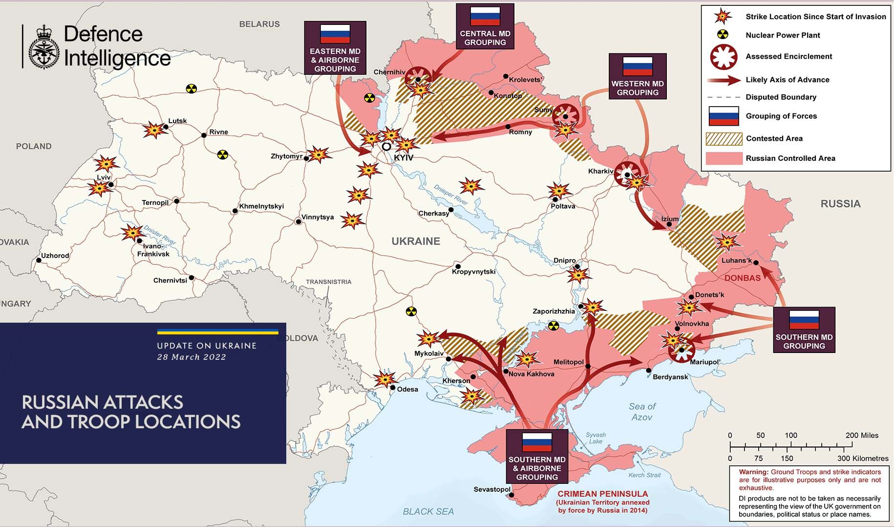 Британська розвідка показала на мапі розстановку сил в Україні