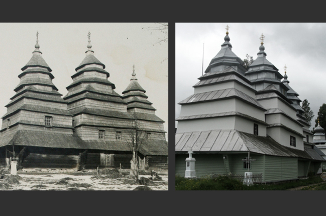 Фото Церква Зіслання Святого Духа, 1814 рік (с. Нижнє Висоцьке, Турківський район) - до реконструкції ... і після 