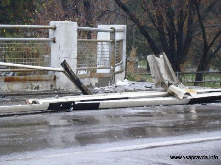 В Ужгороді вночі невідоме авто пошкодило транспортний міст через Уж (ФОТО)
