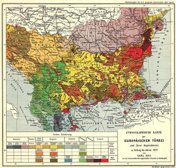 Этнографическая карта Юго-Восточной Европы, составленная к Берлинскому конгрессу 1878 г. Многих этнических групп на ней не было тогда, нет и сейчас.