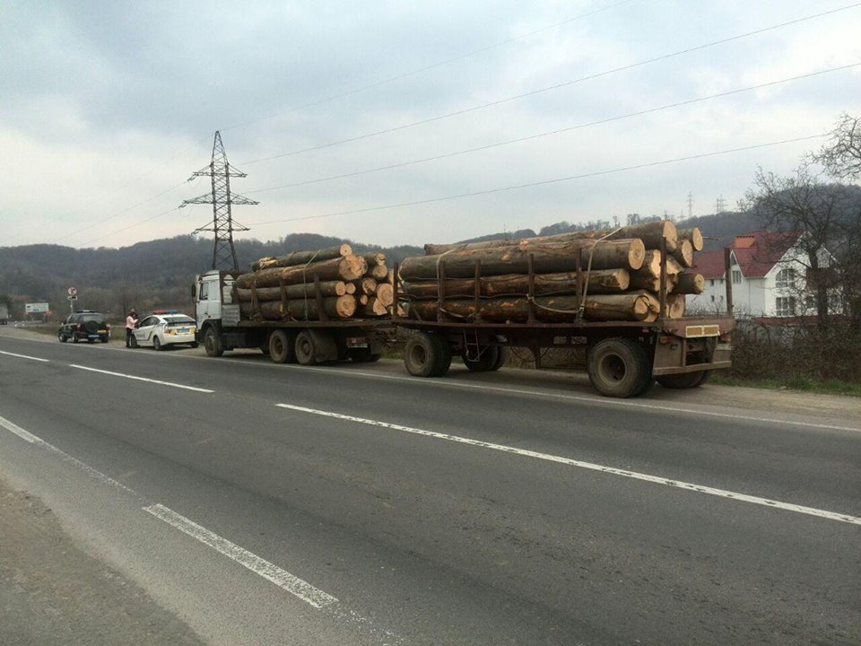 Мукачівські поліцейські затримали МАЗ з причепом, завантажений нечіпованою деревиною (ФОТО)
