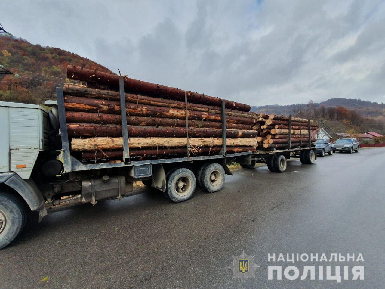 На Тячівщині зупинили КамАЗ, що перевозив нелегальну деревину ялини (ФОТО)